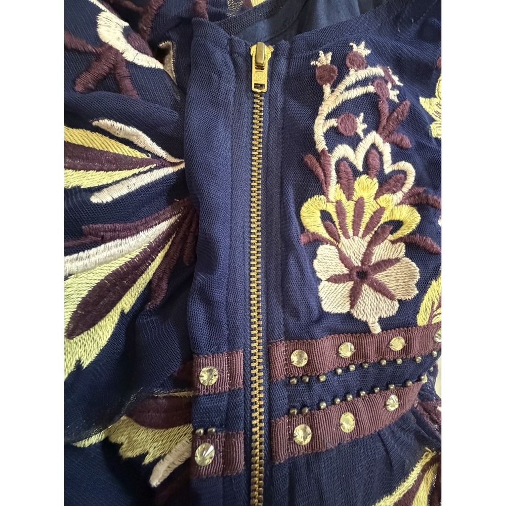 Anthropologie Moulinette Soeurs Alicante Embroidered Tulle Navy Midi Dress Sz 6 - Picture 9 of 16